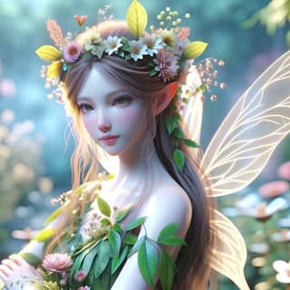 fairy with long hair and flowers in her hair