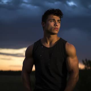 Seth Clearwater from the Twilight series tall body very muscular bodybuilder short black hair mohawk clean shave wearing