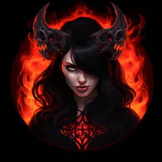 goth girl devil in flames logo with devillucifer3845 written on it