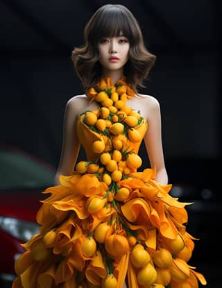 https://s mj run/8N32MFkW4NY jackfruit covered in a dress a chinese woman in a dress with jackfruit Showing head to toe 2