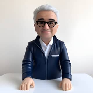 https://s mj run/QlZLFk9A4oU White haired man glasses short lego character enquirer pose full body blue hoodie white t-shirt