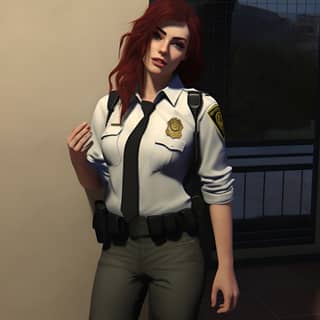 https://s mj run/sJpgPVJIU88 this girl cop with dark red hair as a realistic cartoon street style realism