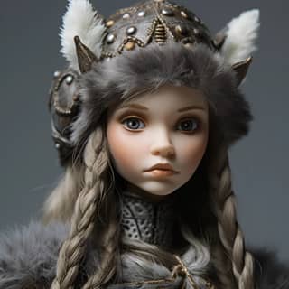 Fille viking sur fond gris.