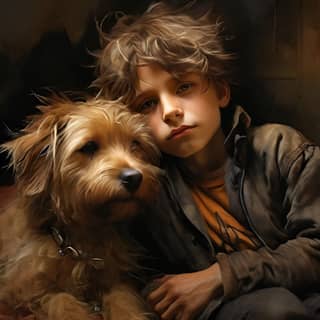 Un niño con su perro.