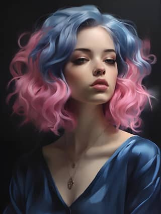 with pink and blue hair