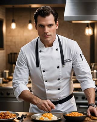 Un chef con uniforme está preparando comida.