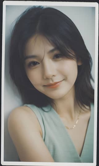with dark hair and a green top