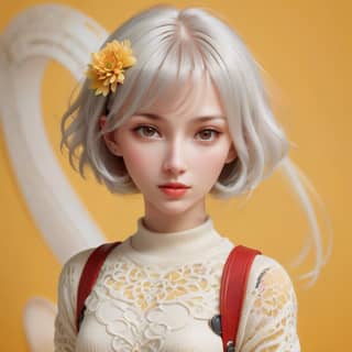 girl with white hair and a flower in her hair