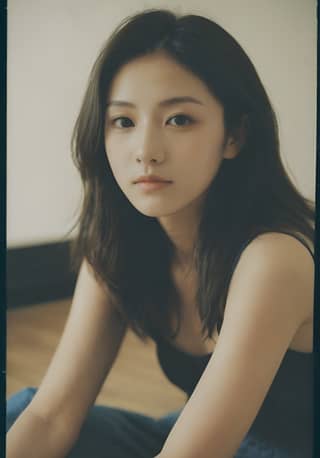 sitting on the floor with her hands on her knees