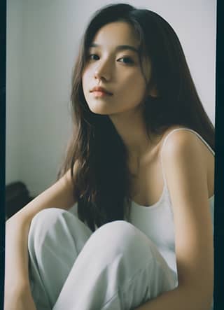 in white sitting on the floor