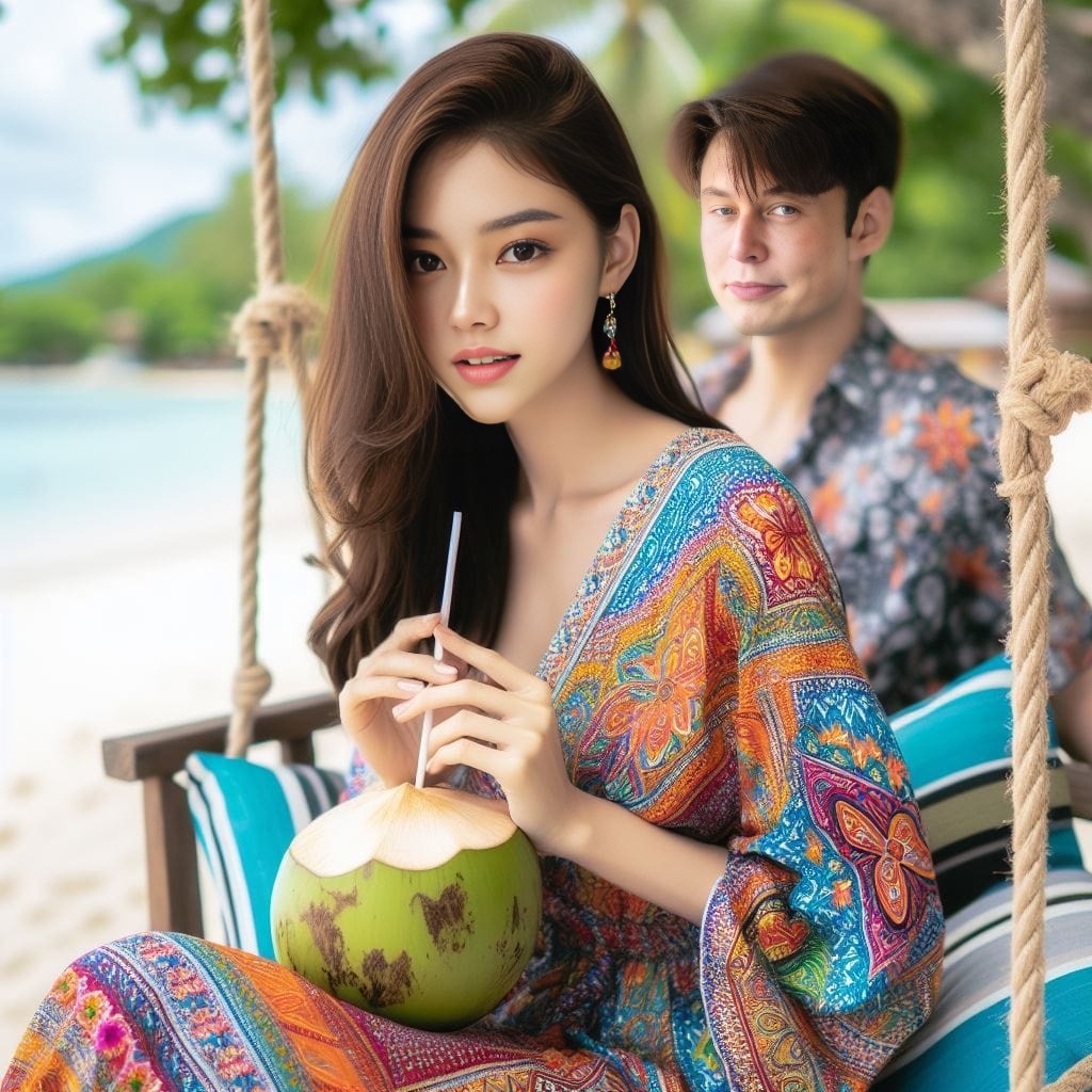 woman in colorful clothing sitting on a swing