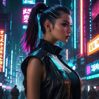 Das Cyberpunk-Mädchen strahlt eine futuristische und edgy Stimmung aus.