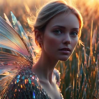 fairy with wings in a field of grass