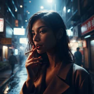 在一个下雨的黑夜里，在黑暗中抽一支香烟。