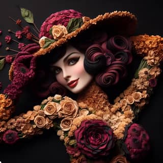 wearing a hat and flowers on her head