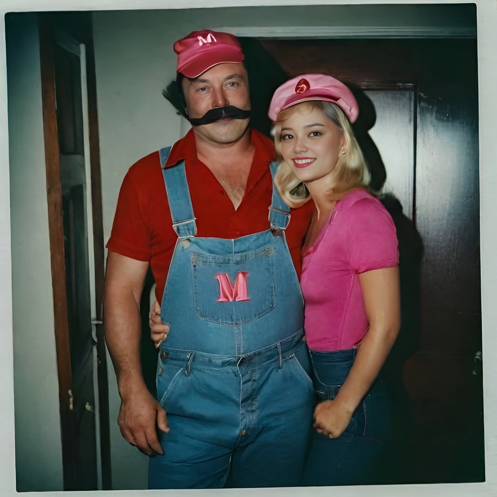 woman dressed as mario and luigi