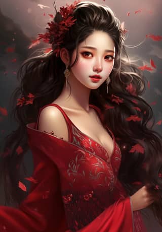 asian girl hair illustration korean hd picture in the style of fantasy art red and crimson classical figures charming anime