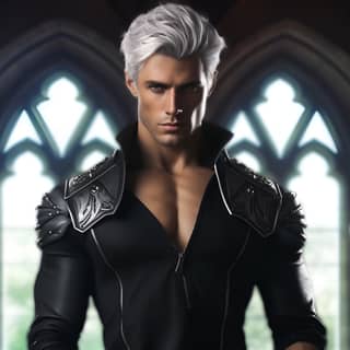 https://s mj run/XgaG6dTJZuA handsome muscled fae male in the image standing inside insanly beautiful castle full body front