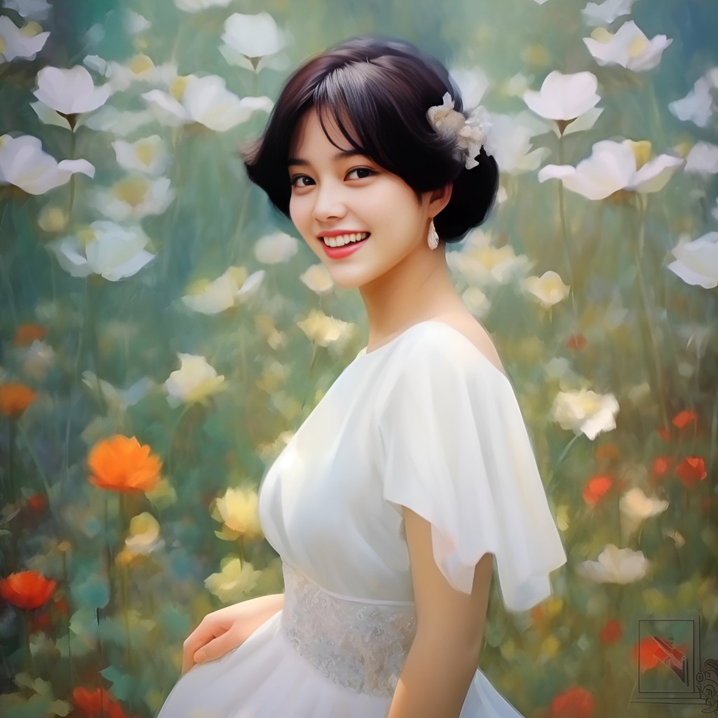 https://s mj run/kZHixq9VKyg https://s mj Vietnamese Lady wearing white dress short hair big smile showing teeth