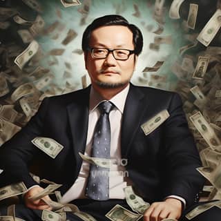 https://s mj run/npNfUM-iMzY Surrounded by money, in a suit and tie surrounded by money