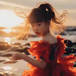 https://s mj run/zF3AgKBL0Gg a vibrant photograph captured by a canon camera of girl wearing a red dress standing on the