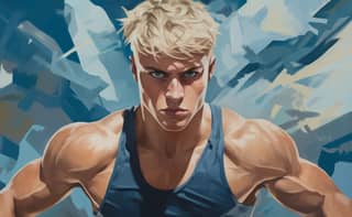 young white man blonde hair short faded hair no beard muscular professional boxer cinematic lightning character by Aaron