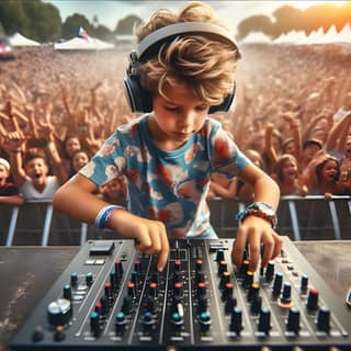 boy in headphones mixing music at a festival