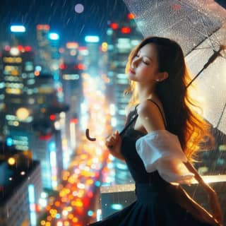 女人在雨中打着伞。