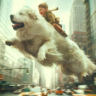 a white dog flying through the air