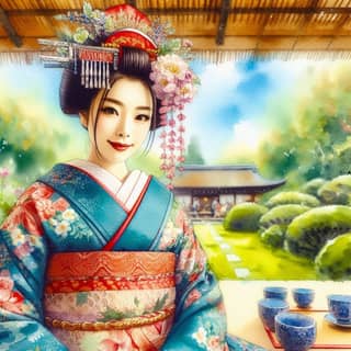 Une jeune geisha portant des vêtements traditionnels japonais.