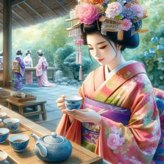 Femme geisha en kimono traditionnel japonais.