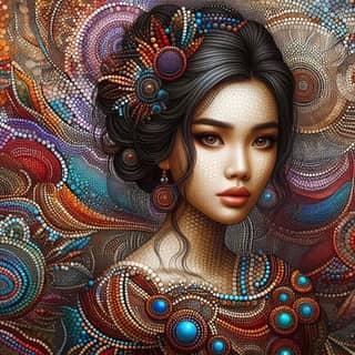 Một người phụ nữ đang mặc một chiếc váy có họa tiết sặc sỡ