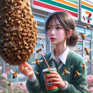 a girl is holding a bee in her hand