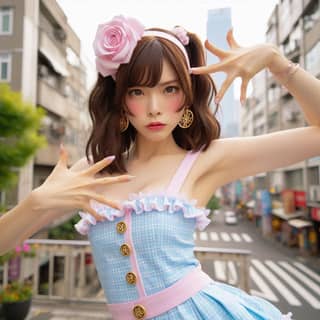 คนหญิงสวมชุดแต่งตัวให้ดูดีเพื่อถ่ายภาพ