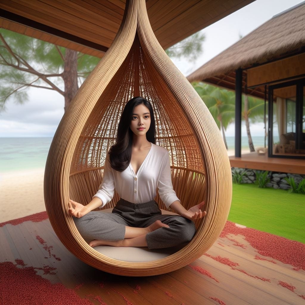 sitting in a hanging chair on the beach