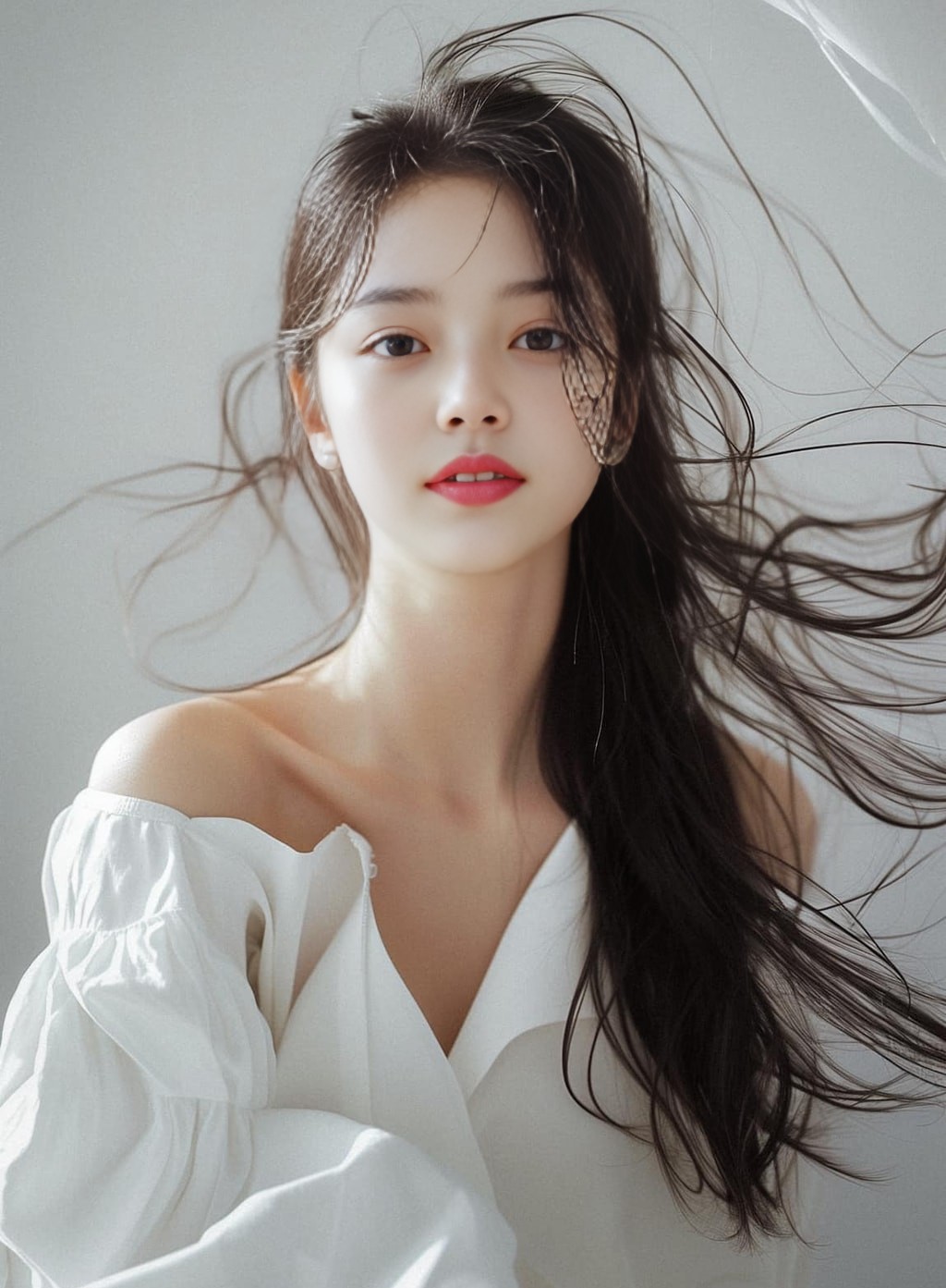 头发长的女人穿着白色衬衫。