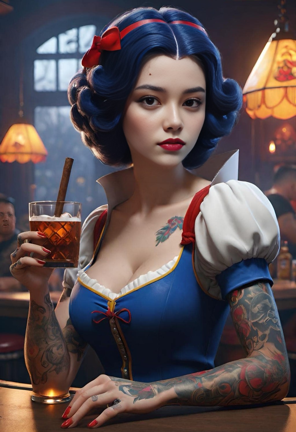 with tattoos holding a drink