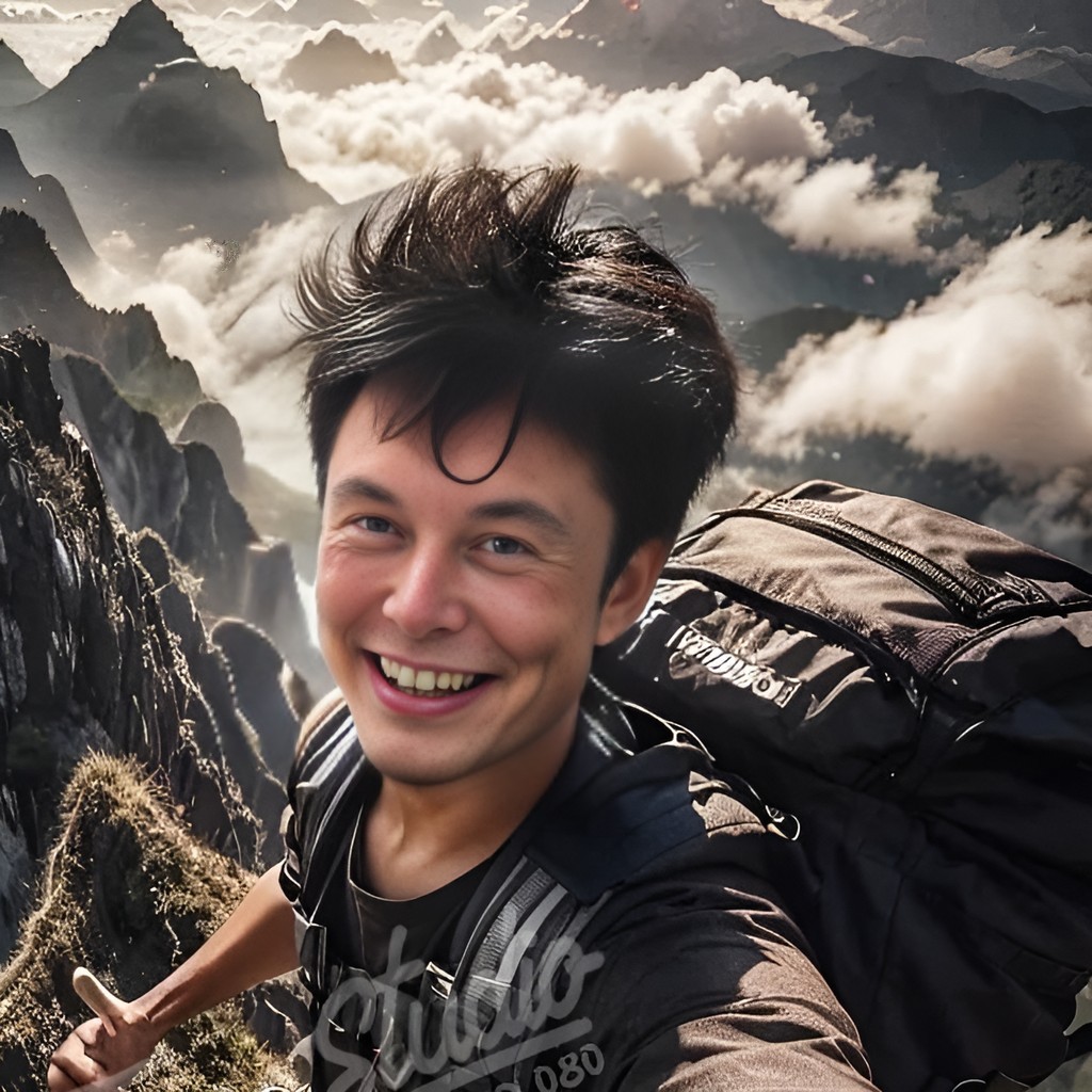 Mengambil selfie di puncak gunung.