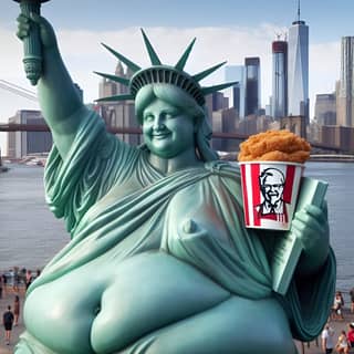 Una Statua della Libertà che tiene un secchiello di KFC.