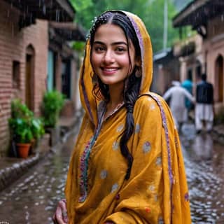 in a yellow sari