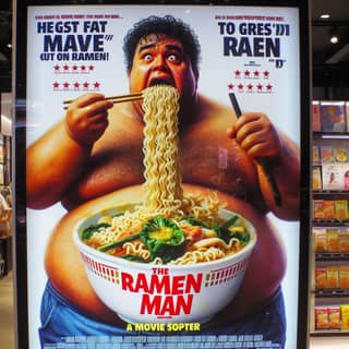 Un negozio che promuove Ramen Man con un poster.