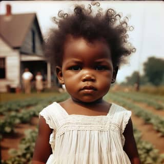 black child standing in front of a house