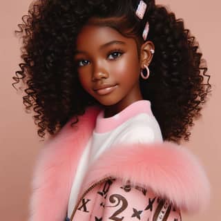 black girl with curly hair wearing a pink coat