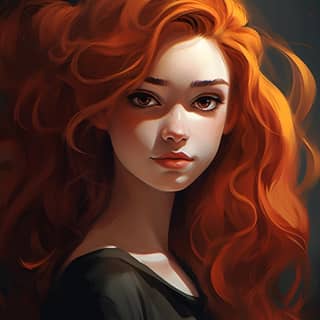 digital illustration a girl, red haired girl with long hair