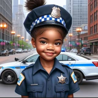 a little girl in a police uniform