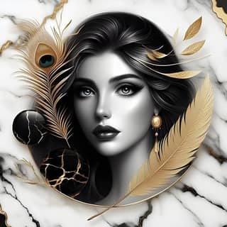 with black and gold feathers on her face