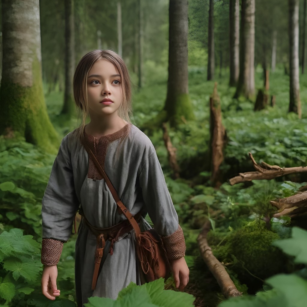 Una pequeña niña en un bosque.