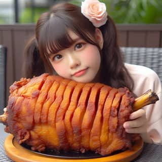 人が大きな肉片を持っています。