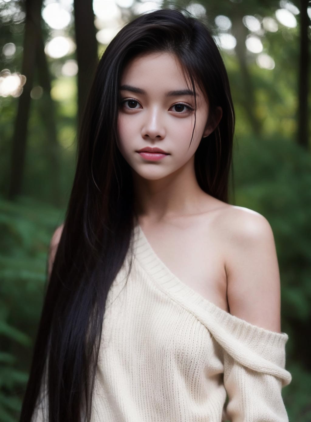 with long hair and a white sweater