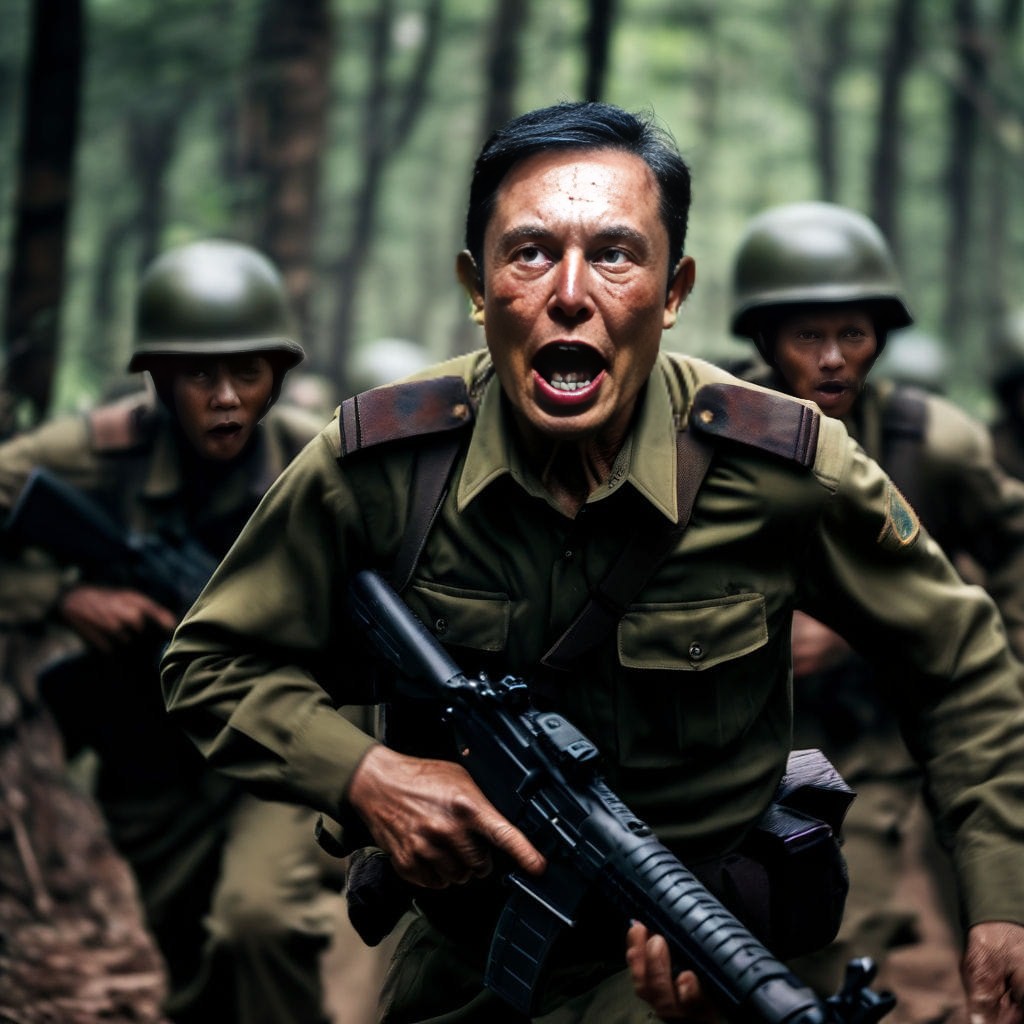 Un soldado en uniforme está corriendo por el bosque.